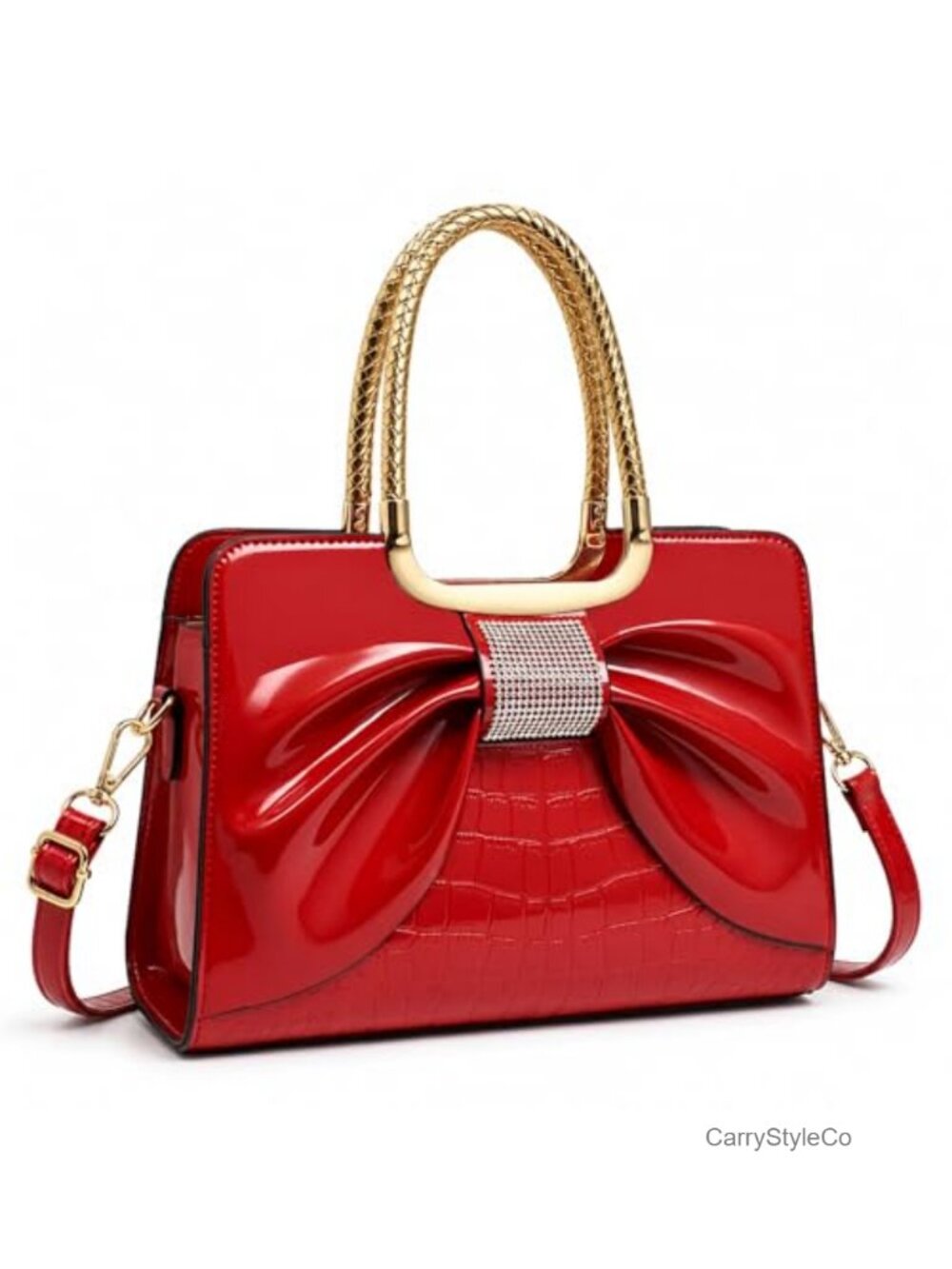 Glossy Patent Leather Satchel Top Handle Shoulder Bag Adjustable Strap